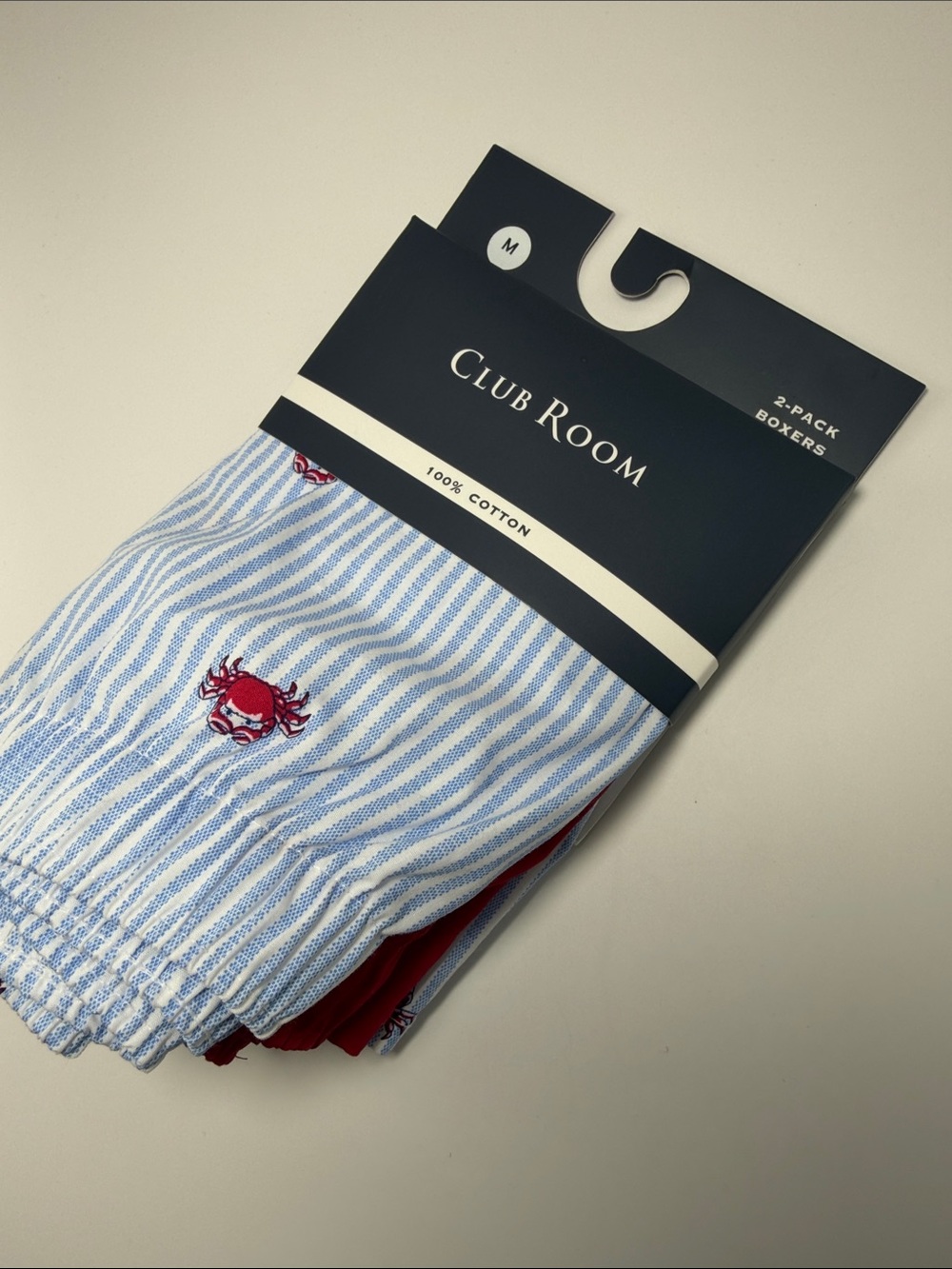 Club Room Light Blue & White Striped Boxers with Red Crab Accent & Red - 2 Pack